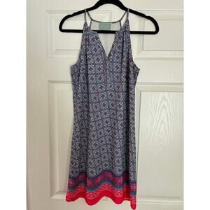 Skies Are Blue Geo Print Sleeveless Shift Dress Red Blue‎ Boho Women S